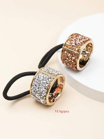 2 件水钻装饰发带派对马尾辫固定器发圈橡皮筋发绳弹性发带，发球