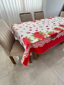 Toalha de Mesa em Tecido Oxford Para Mesas de 4 ou 6 Cadeiras Estampadas Casa e Decoração - flor vermelha - Visão 4