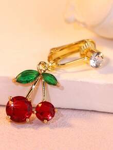 1 件镀金镶嵌锆石樱桃红肚脐环/夹，非穿孔设计，方便日常佩戴性感肚脐装饰 - 肚臍夾 - 查看 4