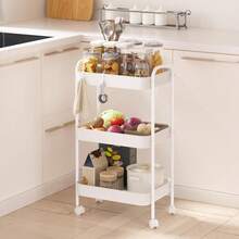 3-Tier Metal Rolling Storage Cart With Lockable Wheels - Multi-Functional Mobile Storage Organizer For Kitchen, Bathroom, Office, Workshop - White, Durable Structure, Easy To Assemble, Narrow Storage Cart - trắng - Xem 4