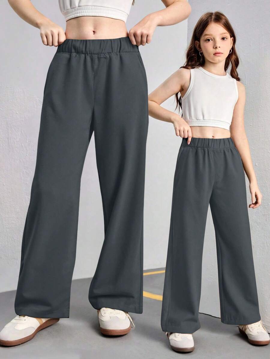 1pc Teen Girls Loose Solid Color Casual Outdoor Commute Simple Versatile Straight Leg Pants, Spring/Summer