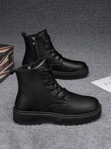 2025 新款奢华男士秋冬复古高帮休闲靴，时尚百搭的 2000 年代风格街头服饰 - 黑色 - 查看 4