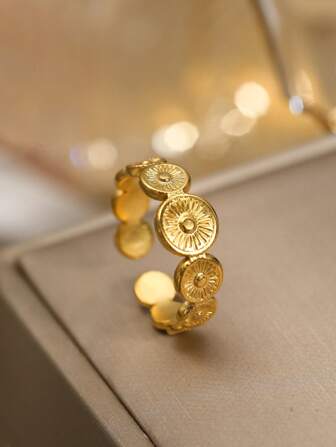 1pc Vintage Stainless Steel Open Ring, Suitable For Women's Daily, Party, And Holiday Wear