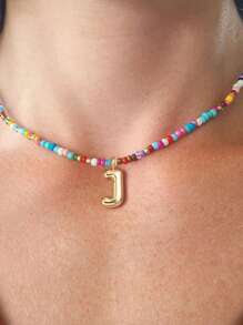 Initial Necklaces For Women Bubble Necklace Handmade Beaded Necklace Dainty Cute Beach Boho Necklaces For Women Jewelry Choker Colorful Necklace For Women