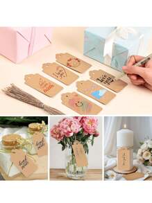 100pcs/Set Kraft Brown, Black And White Paper Tags With String Attached Labels Display Tags Brown Price Tags With String Writable Hang Tags For Clothing, Jewelry, Clothes DIY Crafts Wedding Holiday And Retail Display