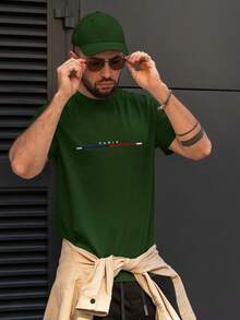 Men's Paris T-Shirt 100% Cotton Size S To Plus Size G3 - 深綠色 - 查看 1