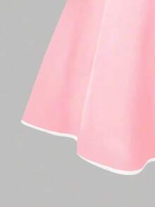 This Elegant And Fashionable Summer Girls' Dress Features A Simple Pink And White Color Block Design, With A Bow-Decorated Shoulder Strap. Suitable For Vacation, Valentine's Day, Birthday, Party, Daily Outdoor Travel And Other Occasions, Also Makes A Great Gift For Children. - Baby Pink - View 5