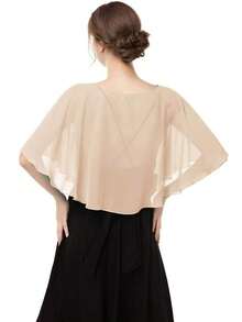 1 件女式轻质雪纺披肩开衫，适合作为新娘婚礼晚礼服披肩、女士摄影配饰和万圣节服装斗篷、秋季时尚服装 - 白色 - 查看 3