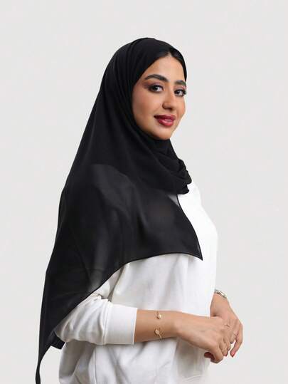 1 件女士纯色柔软珍珠雪纺围巾，休闲长围巾，保守素色头巾，适合中东人，日常使用