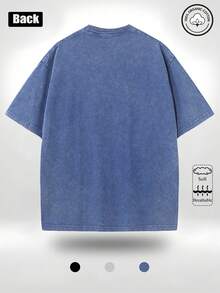 90s Retro Cotton Tee Men's Oversized Vintage Washed Shirt Essential - Blue - View 3