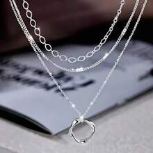 1 件时尚方形吊坠设计不锈钢多层吊坠项链首饰，适合女性聚会、度假和送礼