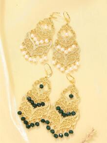 1 par de pendientes de borla hueca elegante de aleación, pendientes largos colgantes de novia marroquí, pendientes de estilo palacio francés vintage, accesorios esenciales para fiestas y festivales de mujeres argelinas