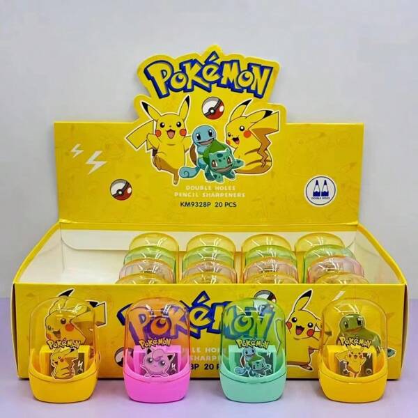 pokemon 4 pièces Taille-crayon Pikachu Pokémon, personnage de dessin animé, taille-crayon double trou, fournitures scolaires, cadeau, retour à l'école