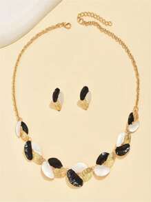 1pc Necklace + 1 Pair Earrings,Fashionable Luxury Creative Metal Leaf Women Jewelry Set
