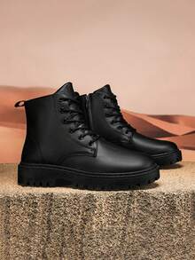 2025 新款奢华男士秋冬复古高帮休闲靴，时尚百搭的 2000 年代风格街头服饰 - 黑色 - 查看 3