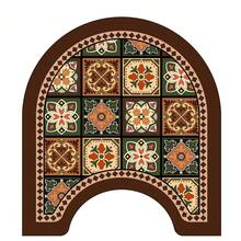 1/3pcs Set Brown Floral Tile Non-Slip Water Absorbent Bathroom Mat, Silica Gel Retro Pattern Bath Mat, U-Shaped Toilet Mat And Vanity Mat, 2.5mm Thickness Entryway Decor Bathroom Kitchen Decor Kitchen Rug - Gạch nâu - Xem 6