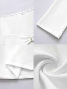 Women's Cropped Slim Top With Front Cutout Summer Tecico Suplex Blouse - trắng - Xem 10