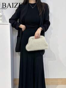 ENBEI BAIZE 优雅条纹拼色手拿包 - 化妆包大号、耐用、多功能女士沙滩包、夏季钱包优雅女士包，适合日常使用和节日场合母亲节礼物、婚礼季节纪念品包