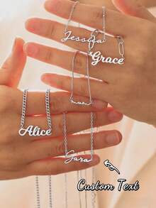 1pc Custom Hand-Written Name Necklace, Customizable Necklace, Fashionable Stainless Steel Personalized Name Necklace, Laser Cut Pendant/Minimalist Style/Unisex Summer Accessory/Birthday Party/Valentine's Day Gift - Silver - View 1