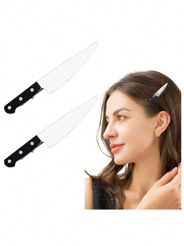 Mini Kunststoff-Messer Haarklammern, Frauen Mode Punk Stil kreative Haarspangen Kochutensilien Dekoration