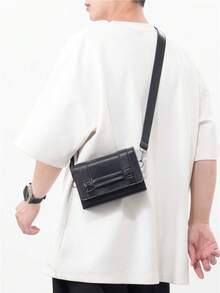 Bolso de hombre tipo mensajero de unicolor, bolso de hombro casual, nueva diseño de verano bolsa para teléfono para hombres - Negro - Ver 5