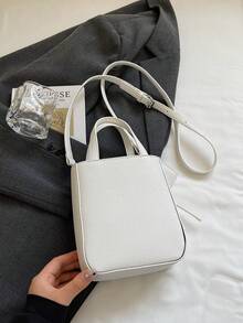 1pc Women's Solid Color PU Handbag, Zipper Closure Fashion Bag Suitable For Dating And Gifts - Beige - View 6