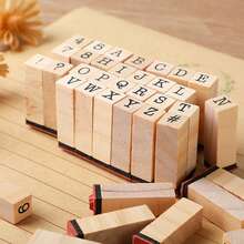 40pcs Wooden Rubber Stamps With Numbers, Letters, Symbols, Plus 1 Ink Pad, DIY Scrapbooking, Diary, Notebook, Art Supplies