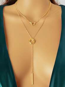 1 件金色水钻镶嵌圆形吊坠项链，适合日常佩戴