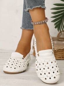 النساء صندل نعال مسطحة أنيقة بوهيمية مريحة وقابلة للتنفس ، أحذية نسائية ذات لون أحادي