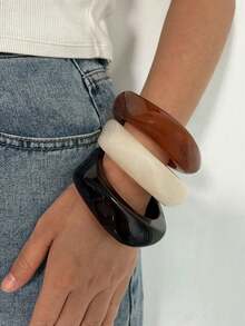 1 件几何夏季扎染手链树脂弧形海滩手镯，不对称醋酸纤维袖口腕带，时尚百搭 - 手鐲 - 查看 6