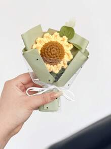 1pc 15*12cm Delicate Mini Handmade Knitted Bouquet With Tote Bag - Two Colors Sunflower Bouquet, Home Decor, Room Decoration Gift, Matte Thick Tote Bag With Thank You Label And Ribbon, Teacher Gift - Perfect For Indoor, Outdoor, Dating, Party, Festival, Home, Office, Mother's Day, Father's Day, Christmas, Graduation, Thanksgiving, Valentine's Day, Wedding, Teacher's Day, Ideal Gift For Family, Teachers, Relatives And Friends