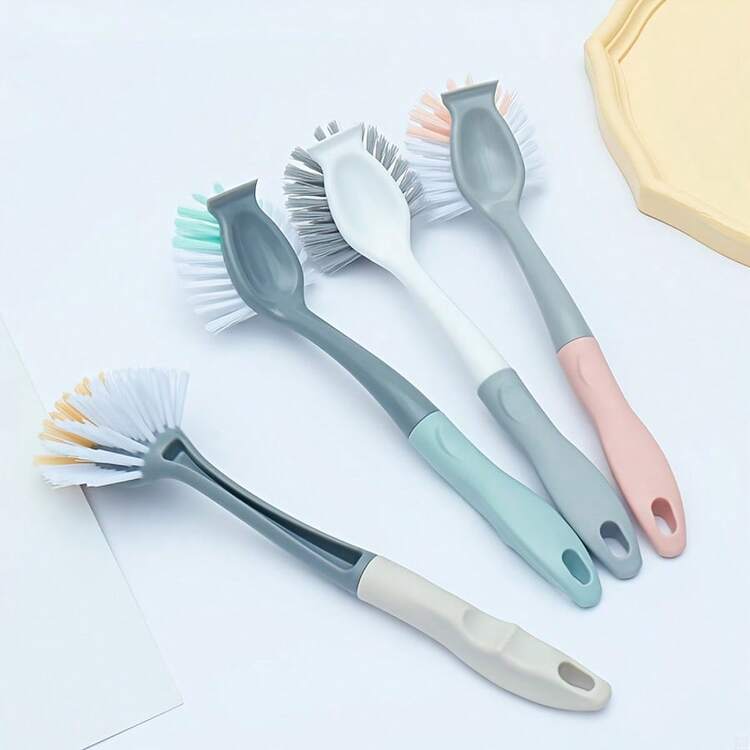 1pc Multi-Purpose Kitchen Cleaning Brush With Long Handle - Durable Plastic, Ideal For Pots, Dishes & Household Surfaces - Multicolor - View 1