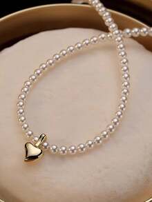 1 件女士珍珠项链，精致小巧的串珠项链，简约优雅的锁骨项链