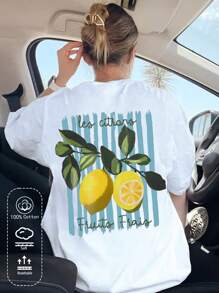 纯棉女T恤夏季清新柠檬印花春夏四季新款运动女装时尚柔软透气女款白色短袖上衣 - 白色 - 查看 1