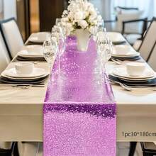 1pc Gold Sequin Table Runner 12*108 Inches, Sparkly Sequin Fabric Tablecloth For Wedding, Birthday Party, Formal Dinner, Hotel Event, Home, Outdoor, Restaurant, Buffet, Dessert Table Decor - Multicolor - View 11