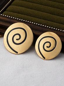 One Golden Large Round Biscuit Shaped Unique Alloy Women Brooch With Textured Surface