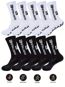 5 Pairs/10 Pairs Of FS Letter Men's Mid Tube Socks, Breathable And Comfortable, Non Slip Casual Socks, Simple And Fashionable Sports Socks, Suitable For Outdoor Sports All Year Round Wearing - Multicolor - View 3