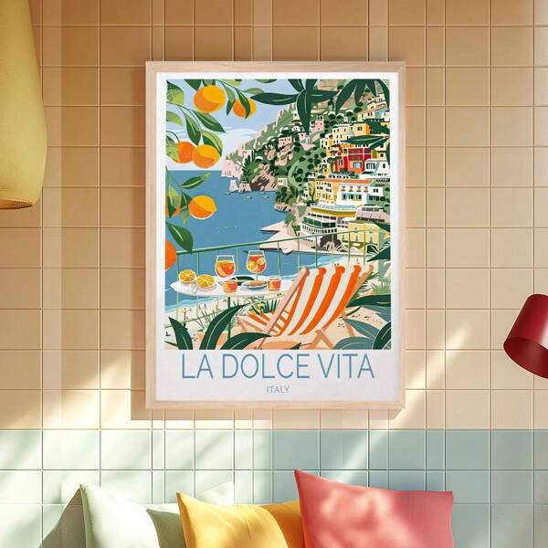 La Dolce Vita Travel Poster, Italy Wall Decor, La Dolce Vita Coast Poster, Italian Print, Retro Spritz Art, Honeymoon Gifts, Set Of 1, Canvas Posters, Canvas Wall Decor For Home, Living Room, Bed Room, Kitchen ,Bathroom