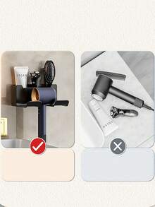 1 pièce Étagère de rangement murale en plastique de 16 cm pour salle de bain, support sans perçage pour sèche-cheveux, organisateur multifonction pour sèche-cheveux, peigne, cosmétiques et pinceaux de maquillage, étagère de salle de bain à grande capacité, support mural pour sèche-cheveux avec crochet, étagère de rangement de salle de bain sans perçage, organisateur d'outils de coiffure, décoration pratique de salle de bain, accessoires de salle de bain - Multicolore - Voir 7