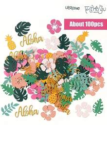 100 ورقة ملونة بموضوع حفلات هاواي - مصممة بأزهار استوائية وأوراق النخيل، تتميز بالأناناس والنص الذهبي "مرحبا"، مثالية لديكور حفلات الزفاف والمهرجانات، وديكور طاولات العطلات والحفلات ذات الموضوع، وديكورات عيد الهالوين وعيد الميلاد.