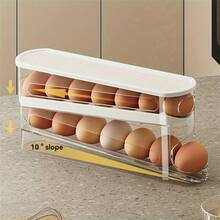 Space-Saving Refrigerator Side Door Rolling Egg Storage Box - Plastic, No Batteries Needed, 2-Tier Transparent Compartments For Easy Egg Access & Organization, Kitchen & Fridge Organizer, Egg Organizer For Refrigerator - Multicolor - View 3
