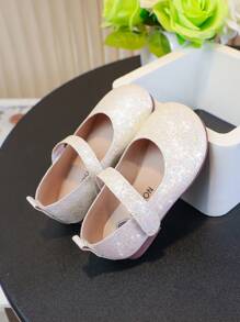 1 Pair Girl Glitter Material Square Toe Flat Shoes, Cute Kids Casual Shoes Suitable For Outings, Gatherings And Festivals All Year Round