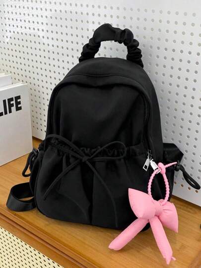 Large Capacity Lightweight Backpack,Bow Decor Functional Backpack Multi-Functional Student Backpack Backpack With Bow Pendant Casual Travel Backpack Durable Backpack, Large Capacity, Adjustable Straps, For Graduate, Teen Girls, Freshman, Sophomore, Junior Senior In College, University High School, Perfect For Outdoors, Travel Back To School, Bag For School