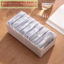 1 Set Plastic Cable Organizer Box With 7 Transparent Storage Containers - Non-Waterproof, Multi-Purpose Desktop Cable Management, Chargers And Accessories Organizer With Cord Winder (Cables Not Included)