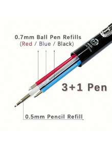 1 Stück 5-in-1 Buntstift: 4 Farbstifte + 1 Druckbleistift mit Radiergummi - Büro- und Schreibwaren, inklusive nachfüllbarer schwarzer, roter, blauer, grüner Tintenpatronen und feiner Spitze, geeignet für Büro, Schreiben, Markieren, Zeichnen