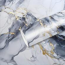 1 卷即撕即贴大理石纹壁纸，防水防油乙烯基接触纸，适用于厨房后挡板、客厅、卧室装饰，易于裁剪，自粘，时尚家居装修解决方案，厨房墙面后挡板墙纸墙贴墙面装饰 - 藍色 - 查看 2