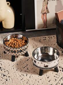 1 件装宠物加高喂食碗，带颈部保护，卡通图案设计，不锈钢/非钢碗可选，防滑防溢易清洁，适用于猫狗，宠物喂食用品 - 彩色 - 查看 9