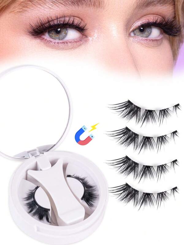 1 par de pestañas magnéticas naturales sin necesidad de pegamento, hechas a mano, reutilizables, de larga duración, con sistema de 3 pasos para colocar pestañas postizas para boda, fiesta, cita