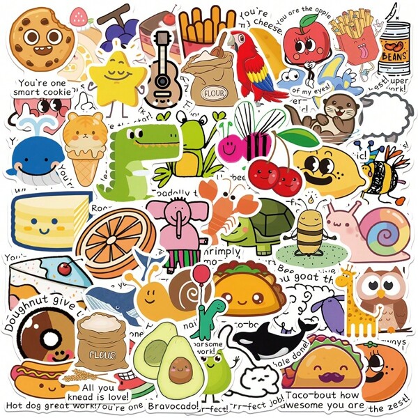 50-Pack Inspirational Quote Stickers With Cute Animal Designs, Paper Motivational Graffiti Decals For Laptop, Water Bottle, Helmets - Perfect For Holiday Gifts Or Rewards