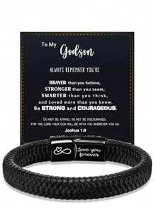 To My Son Inspirational Bracelet Gift From Mom Dad Always Remember You Are Braver Braided Leather Bracelet For Teen Boy From Mother, Adjustable,To Son Gift, Christmas Gift - Black - View 4